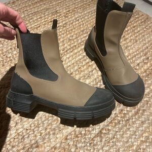 Ganni Tan and Black Winter Boots